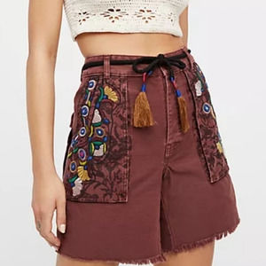 Free People Embroidered Jean Shorts - Brown